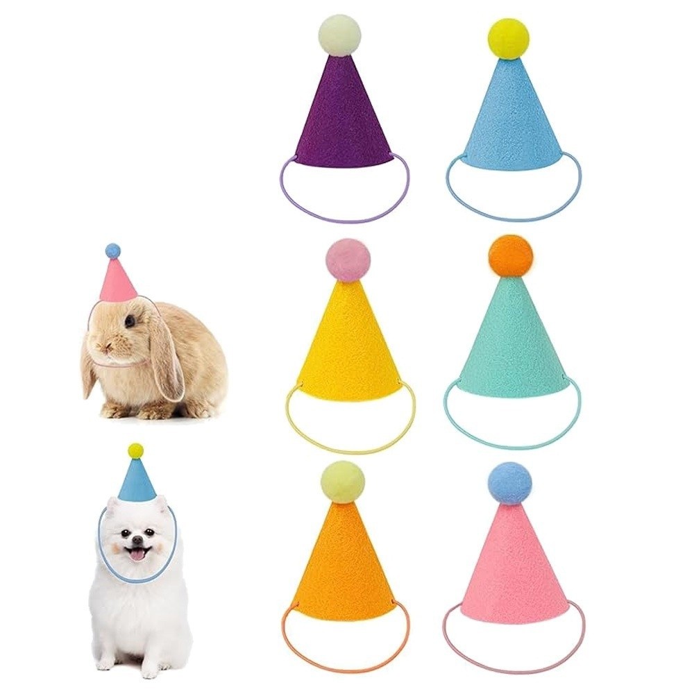 Party Hat Cone - 6/12 ชิ้น หมวกปาร์ตี้สัตว์เลี้ยงมินิสุดน่ารัก หมวกทรงกรวยหลากสี น้ำหนักเบา หมวกวันเกิดคละแบบ