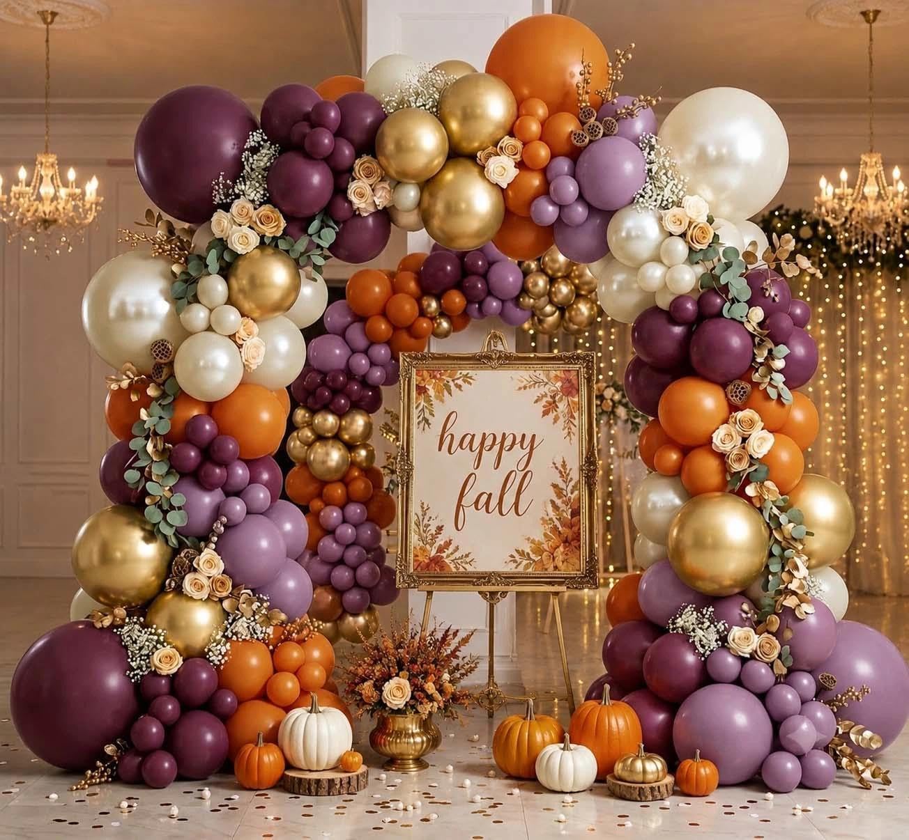 Balloon Arch Kit - ชุดซุ้มลูกโป่งสีม่วงส้ม บรรจุลูกโป่งสองชั้น สีม่วงเข้ม ลาเวนเดอร์ พลัม ส้ม