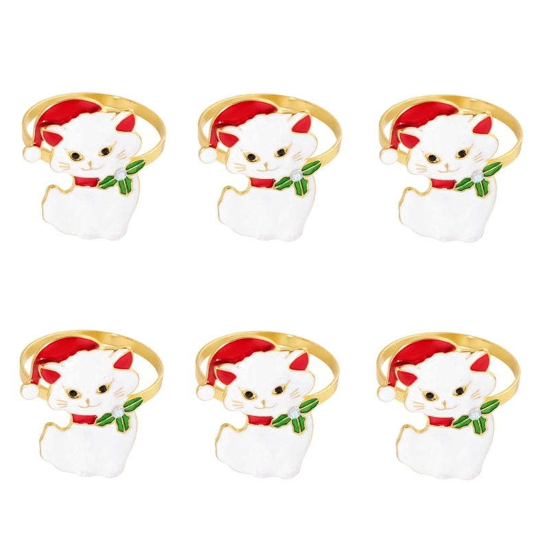 Napkin Folding Set - แหวนผ้าเช็ดปากคริสต์มาส, ที่ใส่ผ้าเช็ดปากโลหะชุด 6 ชิ้นพร้อมเครื่องประดับ Rhinestones