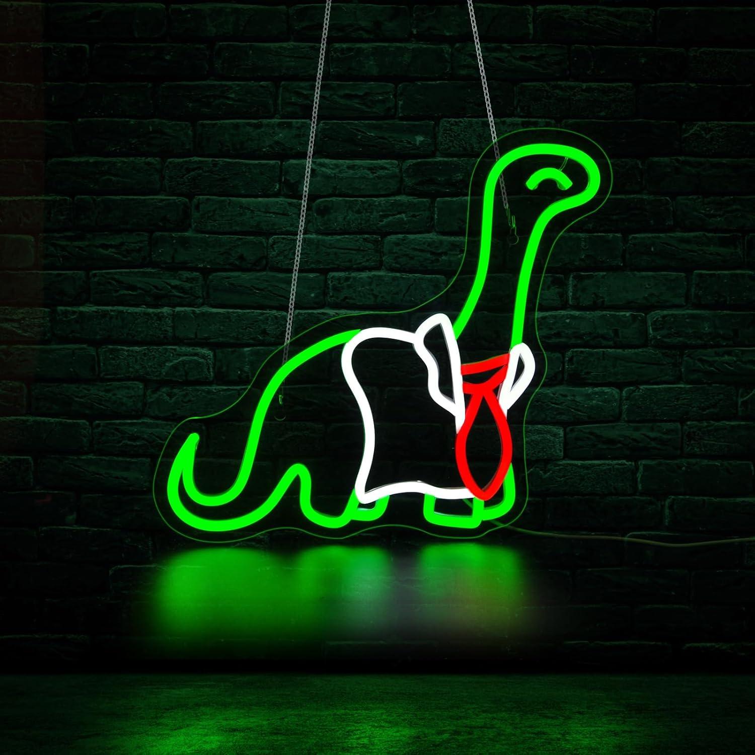 Neon Sign Party - ป้ายไฟนีออนรูปไดโนเสาร์ ไฟ LED ปรับความสว่างได้ สำหรับตกแต่งผนังห้องนั่งเล่น งานปาร์ตี้ที่บ้าน