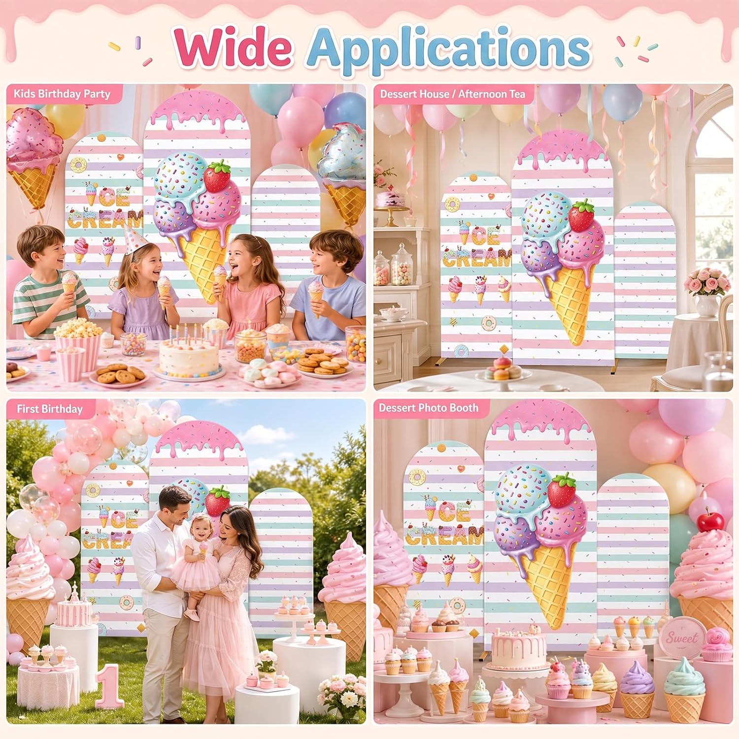 ผ้าคลุมฉากหลังทรงโค้งลายไอศกรี - Dessert Table Backdrop บทวิจารณ์และราคา
