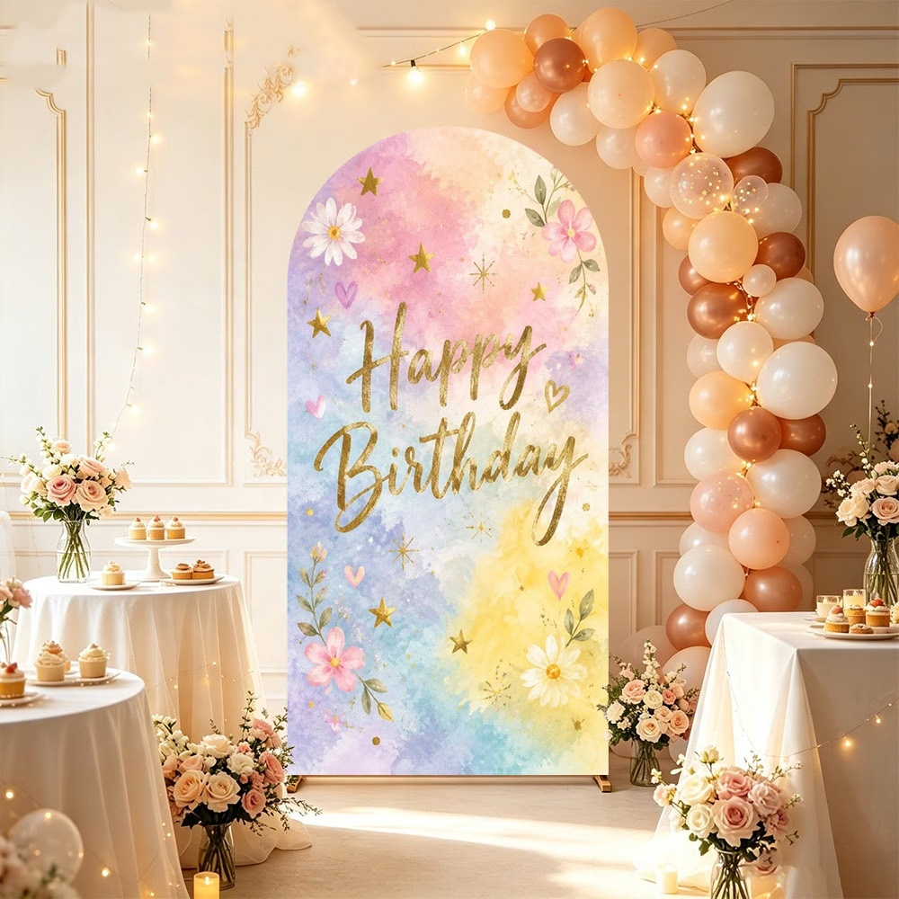 ฉากหลังวันเกิดธีมสีน้ำลายดอกไม - Dessert Table Backdrop บทวิจารณ์และราคา