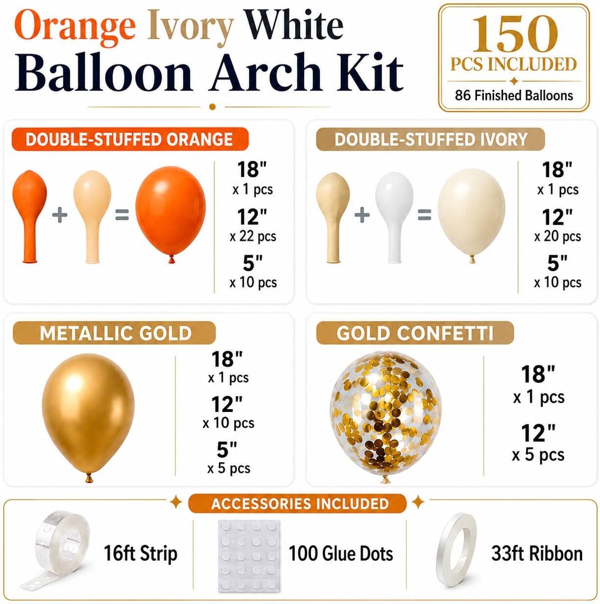 ชุดซุ้มลูกโป่งสีส้มแบบสองชั้น  - Balloon Arch Kit บทวิจารณ์และราคา